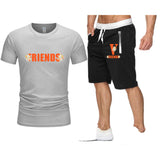 Vlone T Shirts & Shorts 2 Piece Set Large V Printed Short Sleeve Loose Short Sleeve T-Shirt Shorts
