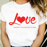 Valentine's Day T Shirts Couples T-shirt Heart Printing Women's Base Shirt round Neck plus Size