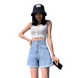 Women Jean Shorts Denim Shorts Women's Summer High Waist Light-Colored Curling Pants