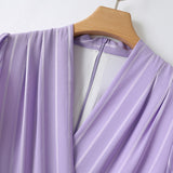 MIDI Mauve Wrap Dress Striped Dress Summer V-neck Midi Dress