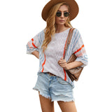 Women Pullover Knit Sweater Women's Autumn Sweater Female Striped Color Matching Sweater