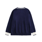 Men Sweater Contrast Color Jacquard Knitted Sweater Men's Loose round Neck Sweater