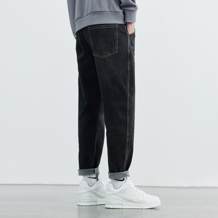 Men Jeans Fleece-Lined Thickened Micro Loose Elastic Casual Jeans Men