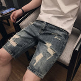 Men Denim Shorts Men's Jeans Shorts Straight Loose Korean Ripped