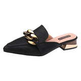 Finn Chain Pointed Toe Mule Closed Toe Half Slippers Summer Women's Pointed-Toe Mules Shoes Half Support