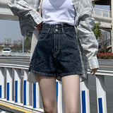High Waisted Shorts Summer Denim Shorts Double Buckle Straight-Leg Pants