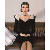 Valentine's Day Dress High Black Bow Velvet Dress Autumn and Winter Dress