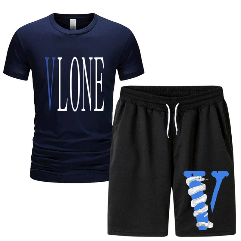 Vlone T Shirts & Shorts 2 Piece Set Men 'S Summer Printed Sports Short-Sleeved T-Shirt Set