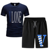 Vlone T Shirts & Shorts 2 Piece Set Men 'S Summer Printed Sports Short-Sleeved T-Shirt Set
