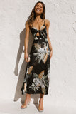 Kendall Jenner Wedding Guest Dress Printed Dress Abdomen-Control Black Strap Type Sweet High Waist