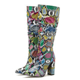Python Boots High Heels Women's Autumn and Winter Large Size Snake Pattern