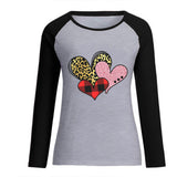 Valentine's Day T Shirts Couples Leopard Plaid Love Loose Long Sleeve T-shirt