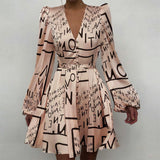 Kendall Jenner Wedding Guest Dress V-neck Elegant Slim Dress Lantern Sleeve Skirt