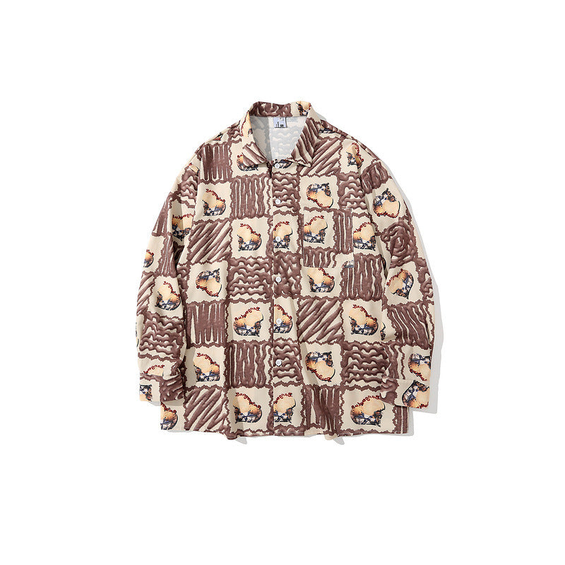 Man Fall Outfits Loose Street Oversize Casual Vintage Long Sleeve Shirt