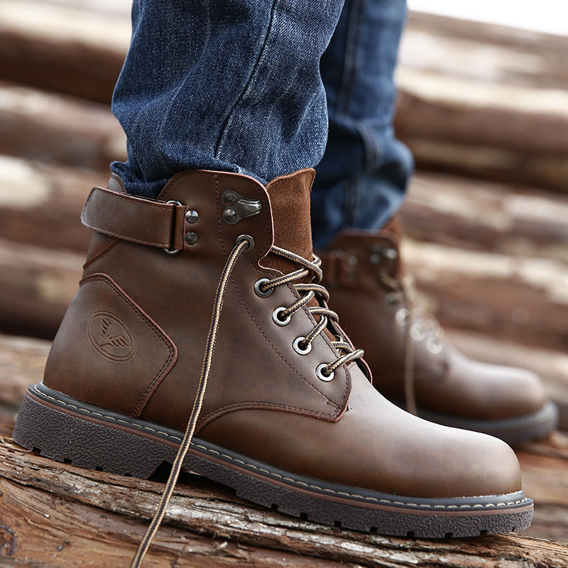 Men's Boots Work Boot Men Casual Hiking Boots Winter Fleece-Lined High-Top Short Bootie Vintage Tooling Martin Men's Boots