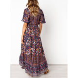 Gypsy Style Dresses plus Size Floral V-neck Bohemian Maxi Dress Irregular