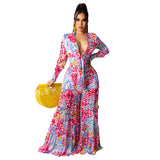 Gypsy Style Dresses Chiffon Printed Long Sleeve Wide Leg