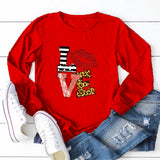 Valentine's Day T Shirts Couples round Neck Leopard Print Love Women's Casual Long Sleeve Bottoming Shirt