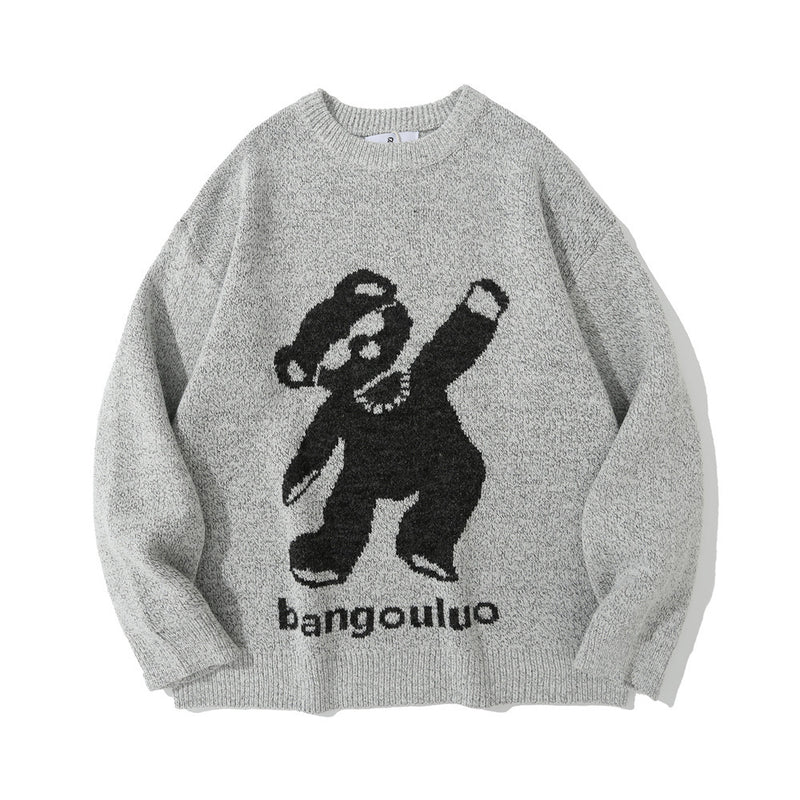 Men Sweater Cartoon Bear Jacquard Sweater Men's Autumn Loose Pullover