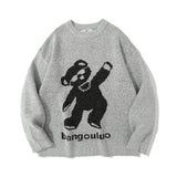 Men Sweater Cartoon Bear Jacquard Sweater Men's Autumn Loose Pullover