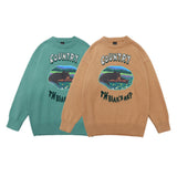 Men Sweater Cartoon Stickers Cloth Printing Knitwear Men's Street Pullover