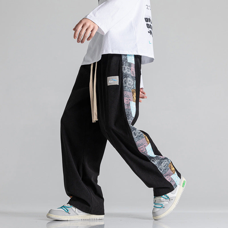 Men's Pants Spring Men's Baggy Straight Trousers Patchwork Casual Pants plus Size