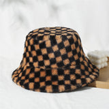 Vintage Check Bucket Hat Lamb Wool Bucket Hat