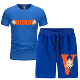 Vlone T Shirts & Shorts 2 Piece Set Short Sleeve T-Shirt Summer Loose Print T-Shirt