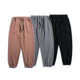 Man Fall Men's Simplicity Long Pants Multi-Pocket Tether Loose Mid Waist Ankle Banded Pants