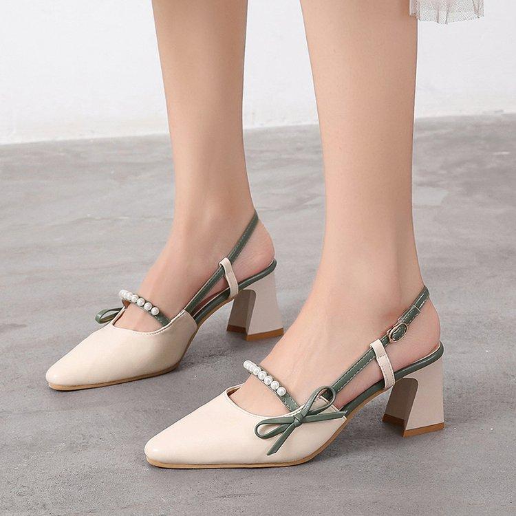 High Heels Slides Summer Toe Cap Ankle-Strap Buckle Chunky Heel Color Block High Heel Sandals
