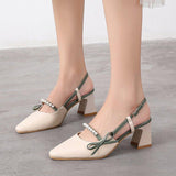 High Heels Slides Summer Toe Cap Ankle-Strap Buckle Chunky Heel Color Block High Heel Sandals