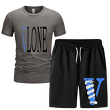 Vlone T Shirts & Shorts 2 Piece Set Men 'S Summer Printed Sports Short-Sleeved T-Shirt Set