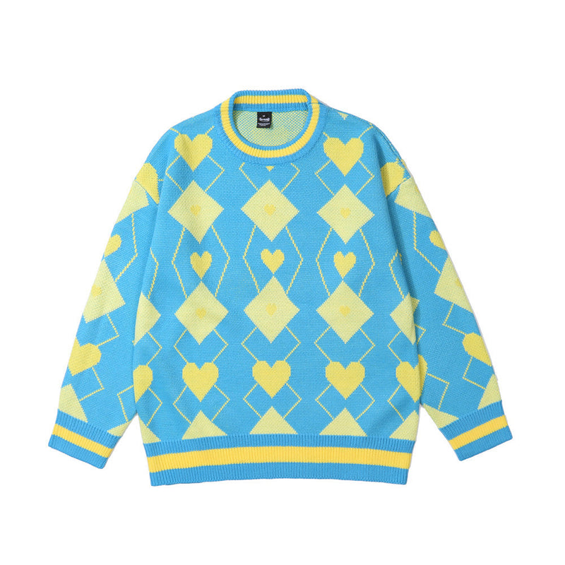 Men Sweater Rhombus Contrasting Color Jacquard Knitwear Men 'S Pullover Long Sleeve