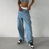 Julia Fox Low Rise Jeans Women's Fashion Blue Big Pocket Profile Jeans Loose Cargo Pants