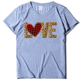 Valentine's Day T Shirt Large Size T-shirt Short Sleeve Leopard Print Love Red Plaid Heart Printing Spring and Summer
