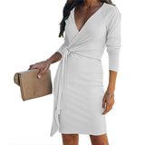 MIDI Mauve Wrap Dress Autumn and Winter V-neck Slim Sexy Fashion Belt Dress
