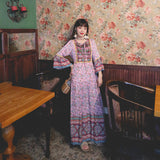 Gypsy Style Dresses Ethnic Style Embroidery Stitching Printed Large Swing Waist-Controlled Lace-up
