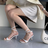 White Strappy Heels Stiletto Sandals Women's Summer High Heels