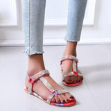 Women Open Toe Sands Flats Red Woman Sandal Summer Large Size Flats