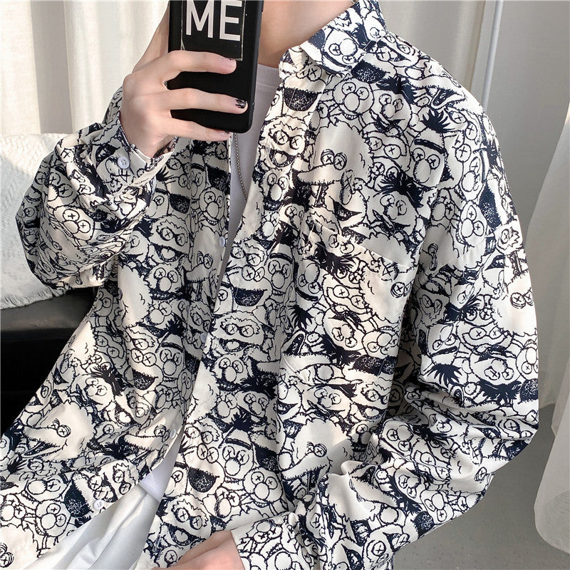Men's Shirts Cartoon Sesame Street Printed Long Sleeve Shirt