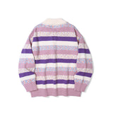 Men Sweater Color Striped Polo Shirt Sweater Men's Loose Lapels Knitwear Trendy Brand Pullover