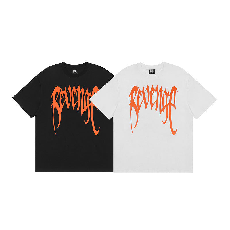 Revenge T Shirts Foam Letter Printing Loose High Street Dark