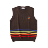 Men Sweater Vintage Rainbow Striped Sweater Vest Men's Coat
