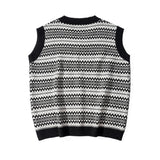 Men Sweater Contrasting Color Jacquard Sweater Vest Vest Men's Sleeveless Sweater Coat