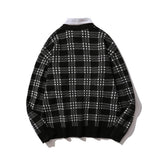 Men Sweater Fake Two-Piece Plaid Sweater Men's Pullover