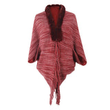 Women's Cardigan Knit Sweater Autumn and Winter Cape and Shawl Cardigan Fur Collar Tassel Sweater for Women