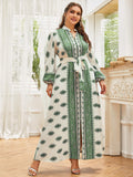 Nine Britton Dress V-neck Long Large Hem Type Blue Printing