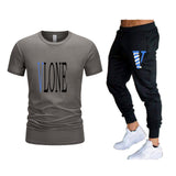 Vlone T Shirts & Pants 2 Piece Set Men'S Suit Summer T-Shirt Short Sleeve Trousers Sports And Leisure