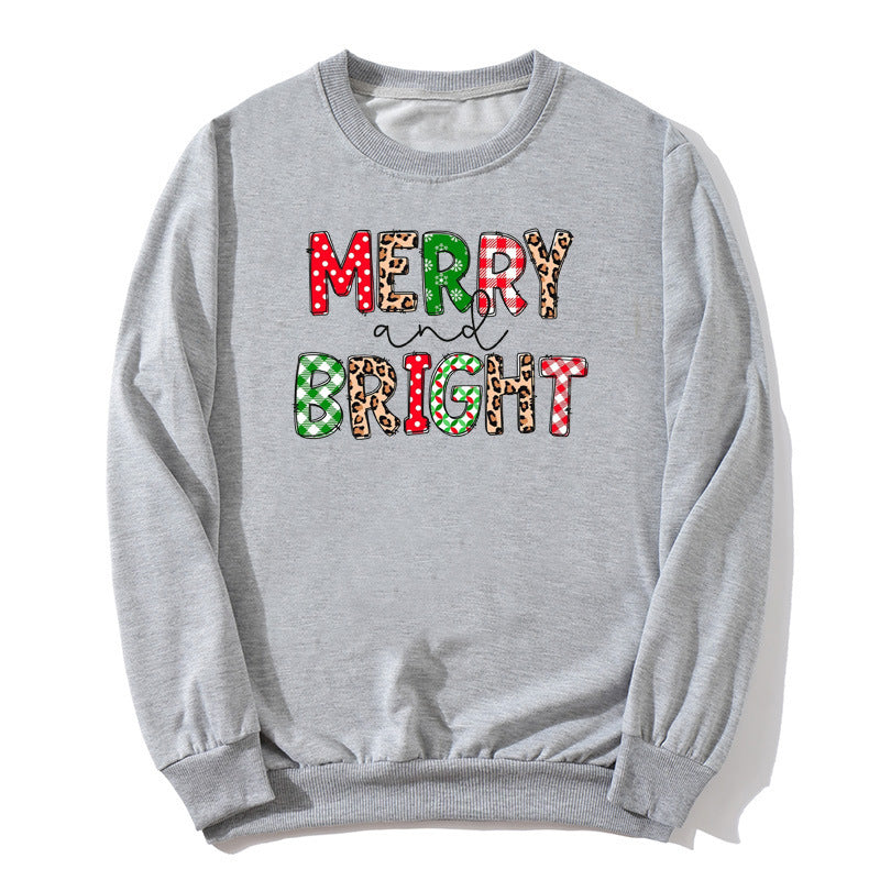 Merry and Bright Sweatshirts Christmas Leopard Print Merry and Bright Printed Crew Neck Sweatshirt