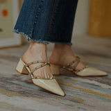 Finn Chain Pointed Toe Mule Muller Shoe Tip Chunky Heel Slippers Female Mid Heel Slippers Spring and Summer Women's Shoes